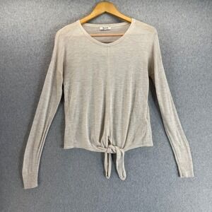 Madewell Cream Tie-Front Top Long Sleeve Lightweight Sweater Shirt Size Small‎